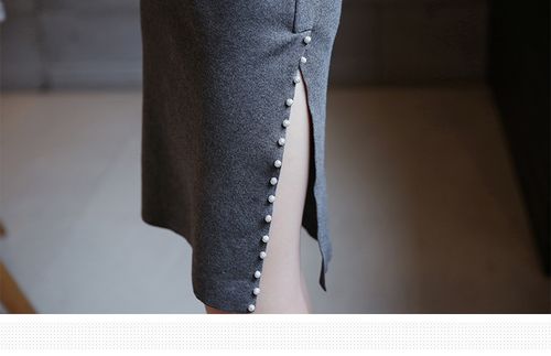 服饰官网】古琪古莉秋冬纯色宽松直筒裙钉珠毛衣高领开叉针织连衣裙女